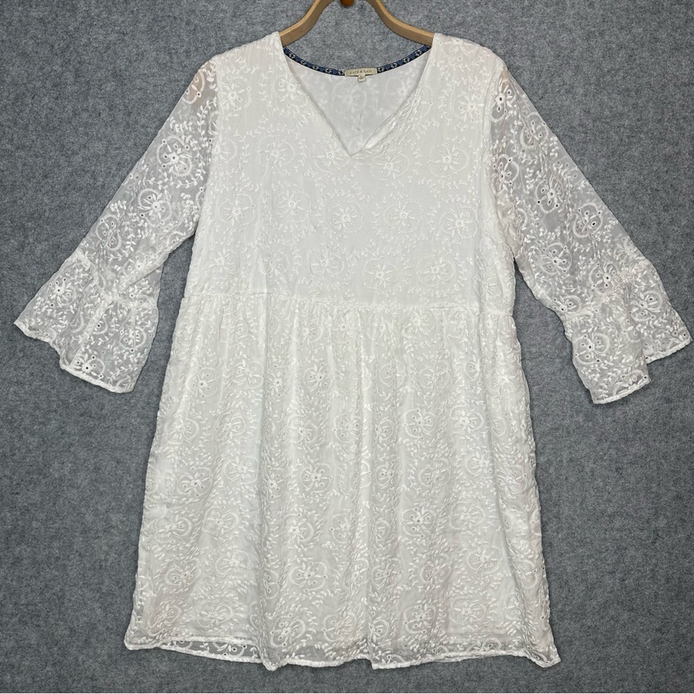 Kate & Sam White Lace Eyelet Lined Dress Sz: XL